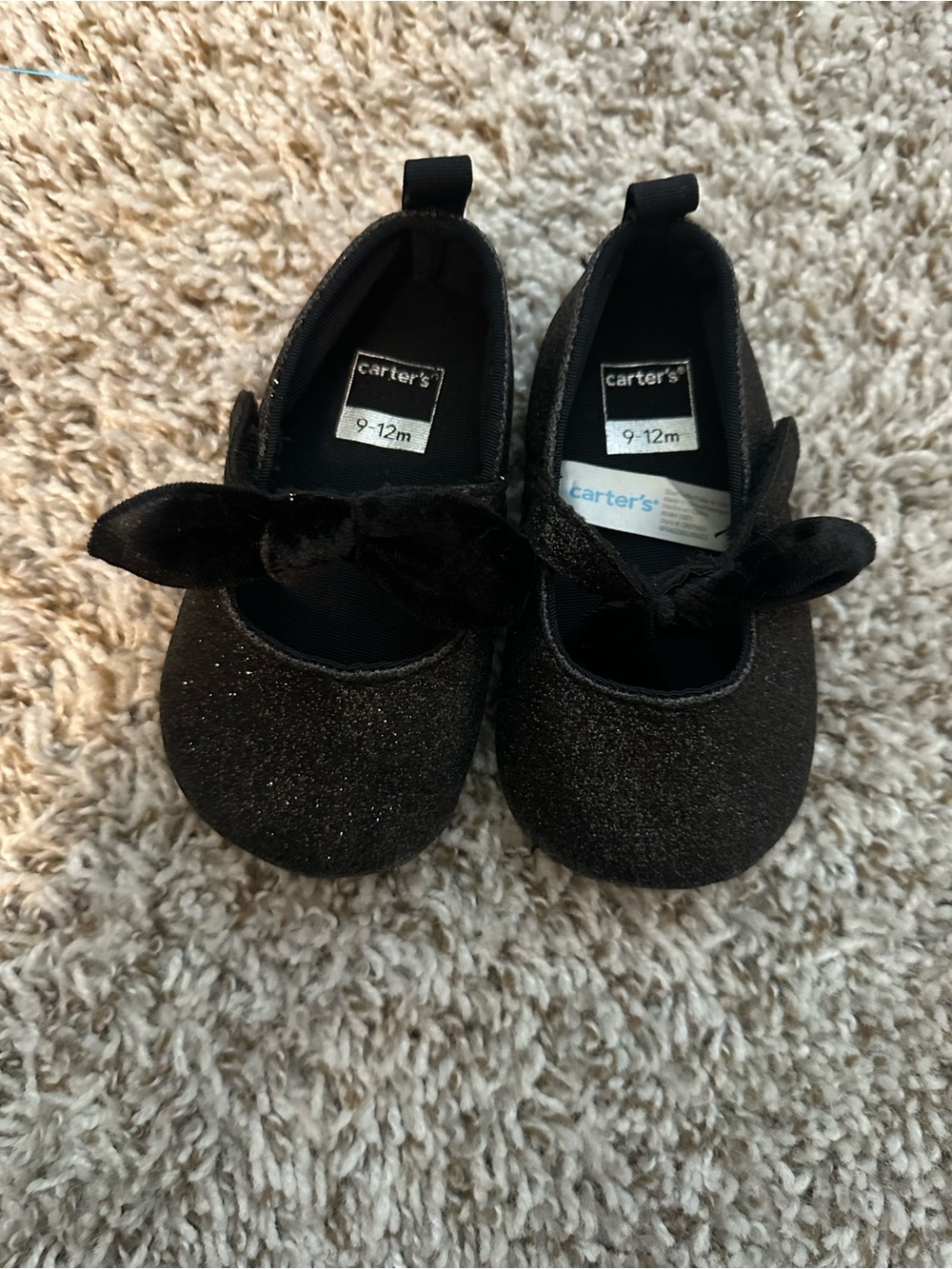 Carter's Black Glitter Mary Jane Shoes with Bow